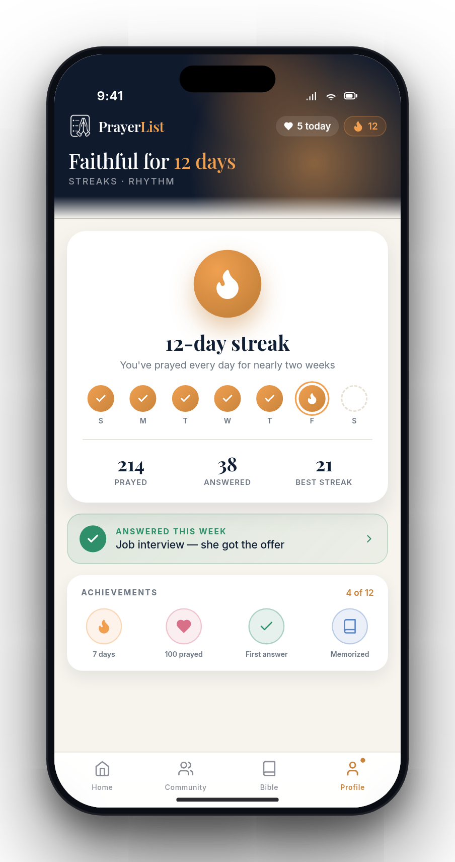 Prayer streak and answered prayers
